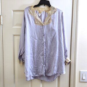 Treesha SILK Lace Lavender Lilac Slip Shirt Nightgown Sleepwear sz S - Fits M, 6